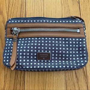 Fossil Blue Denim White Polka Dot Crossbody Bag